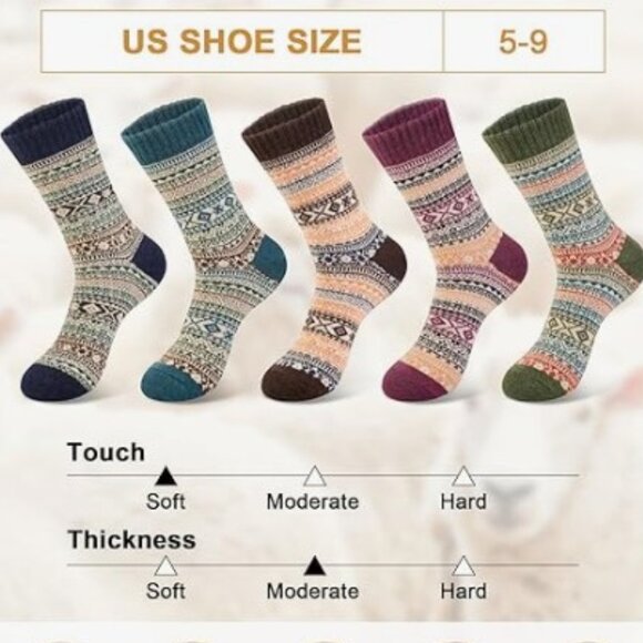 NWT - Wool Blend Patterned  Socks - 5 pair,  one size fits US 6-10 - Picture 4 of 12